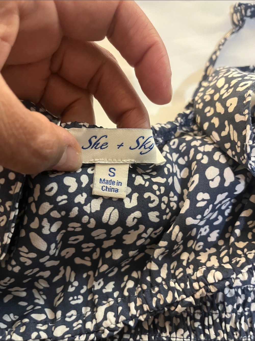 She + Sky Navy and White Printed Smocked Romper - Picture 2 of 9